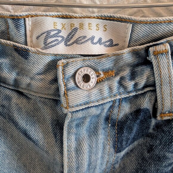 Express Bleus Vintage Abstract Tie Dye Bootcut Jeans Size 3/4 100% Cotton - Picture 3 of 10